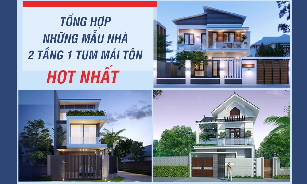 Mẫu nhà 2 tầng 1 tum mái tôn